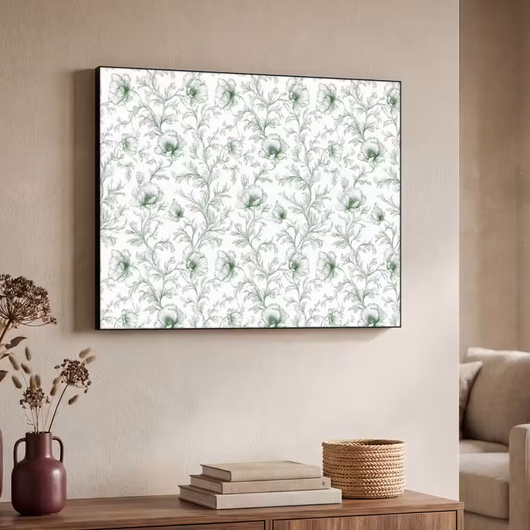 Bloemen - Getekend - Groen Textielframe zwart klein 947 -sfeer3