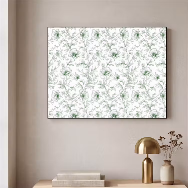 Bloemen - Getekend - Groen Textielframe zwart klein 947 -sfeer2