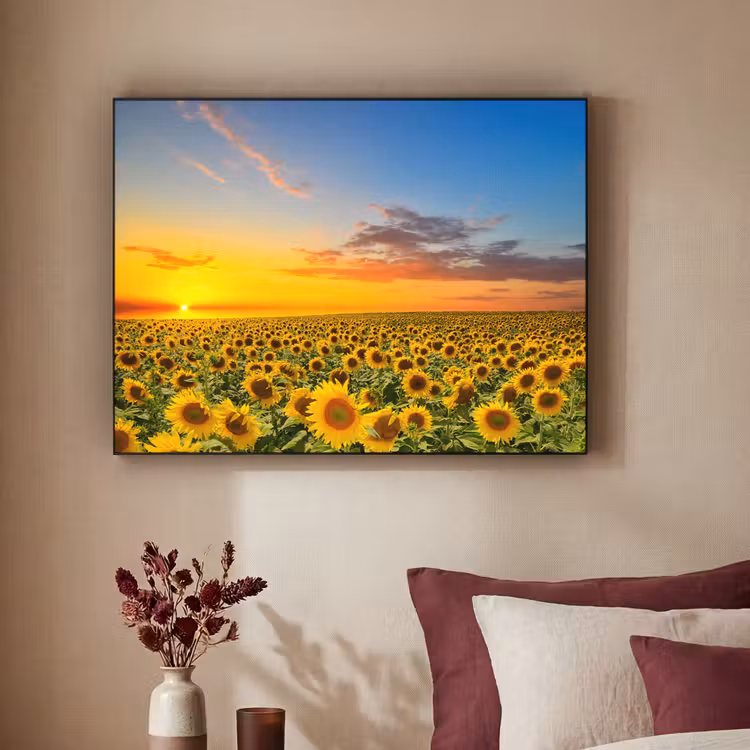 Bloemen - Zonnebloem - Zonsondergang - Nacht - Oranje Textielframe zwart klein -sfeer1