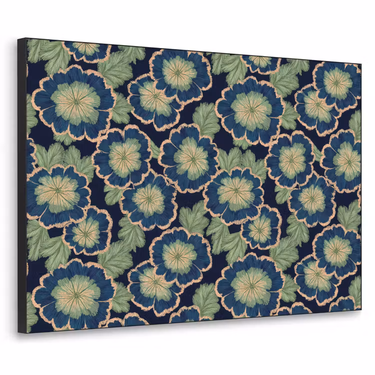 Bloemen - Borduurwerk - Patroon - Blauw - Groen Textielframe zwart klein 947 -3d