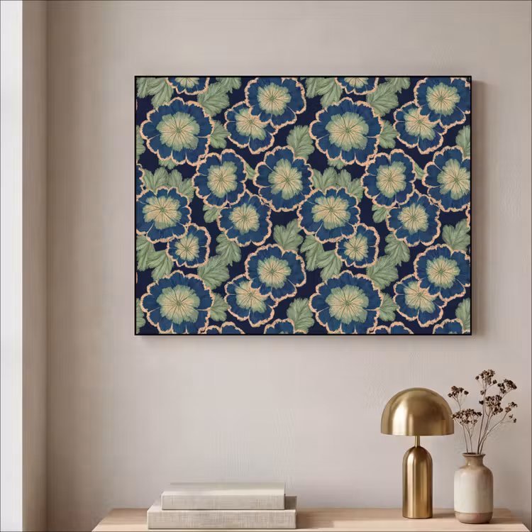 Bloemen - Borduurwerk - Patroon - Blauw - Groen Textielframe zwart klein 947 -sfeer2