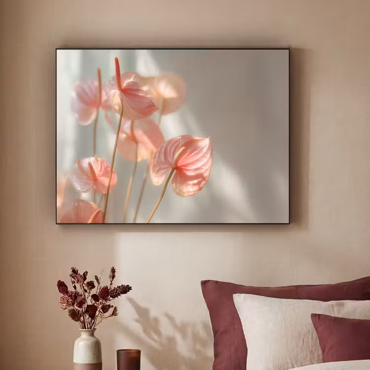 Bloemen - Stelen - Roze - Schaduw Textielframe - compleet frame klein -sfeer1