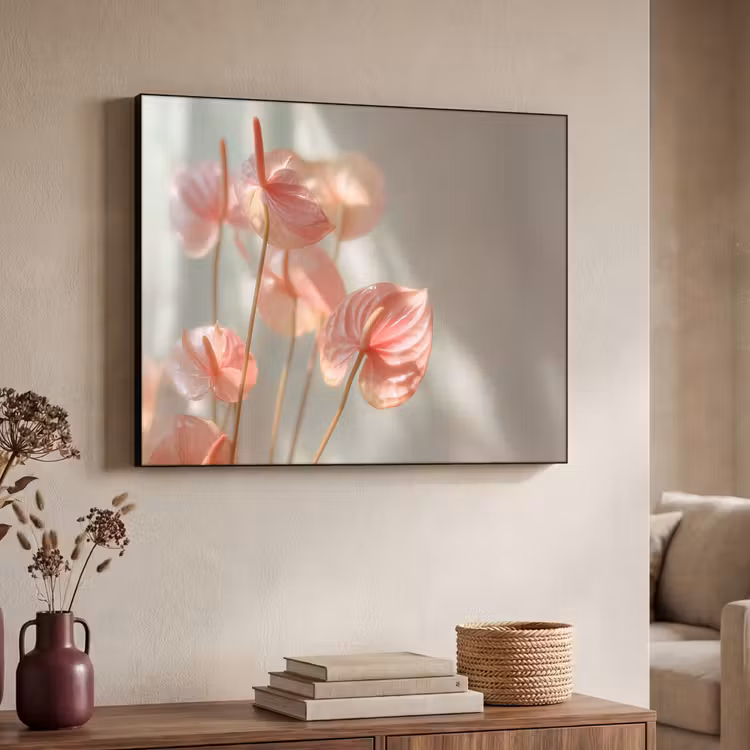 Bloemen - Stelen - Roze - Schaduw Textielframe zwart klein -sfeer3