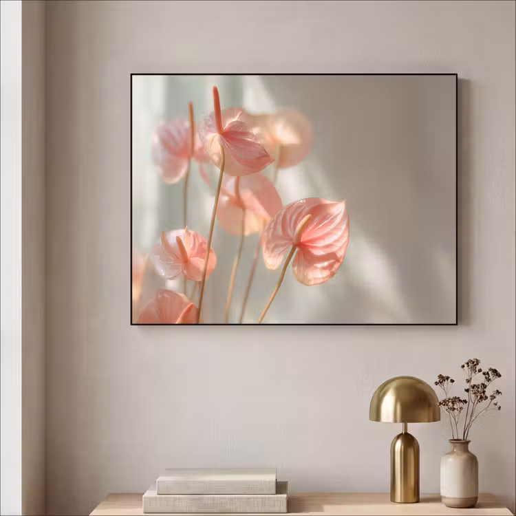 Bloemen - Stelen - Roze - Schaduw Textielframe zwart klein -sfeer2