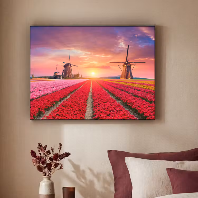 Bloemen - Tulpen - Bloemenveld - Molens - Holland Textielframe zwart klein -sfeer1