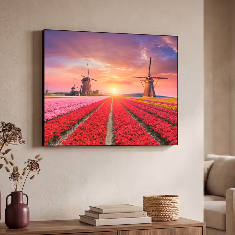 Bloemen - Tulpen - Bloemenveld - Molens - Holland Textielframe zwart klein -sfeer3