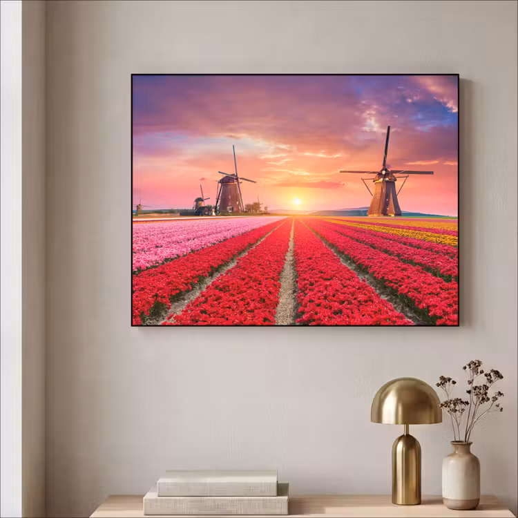 Bloemen - Tulpen - Bloemenveld - Molens - Holland Textielframe zwart klein -sfeer2