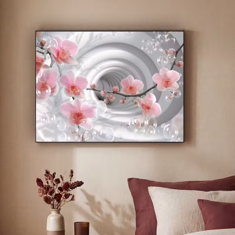 Bloemen - Tunnel - Abstact - 3D effect Textielframe zwart klein -sfeer1