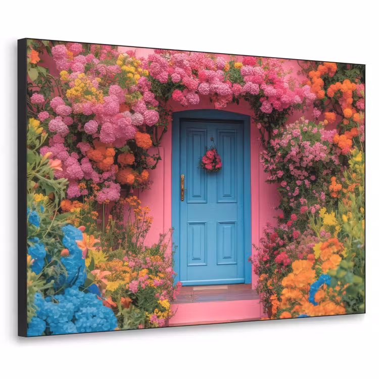 Bloemen - Deur - Roze Textielframe - compleet frame klein -3d