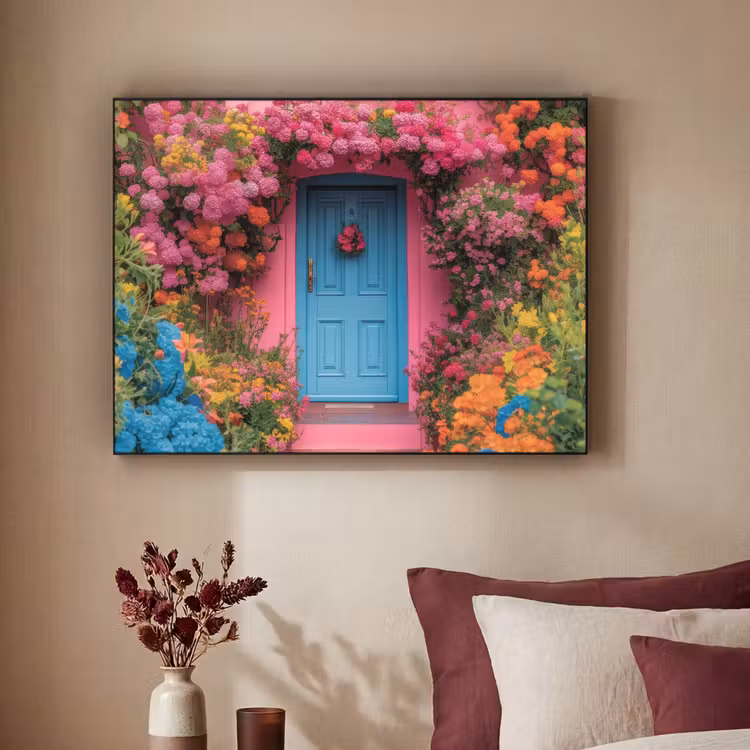 Bloemen - Deur - Roze Textielframe - compleet frame klein -sfeer1