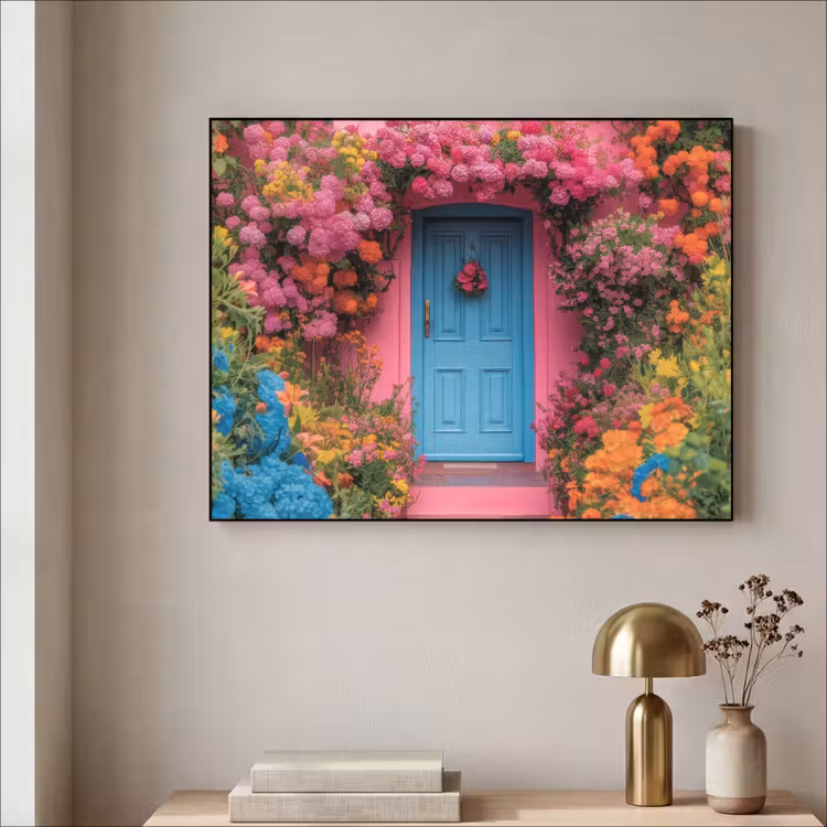 Bloemen - Deur - Roze Textielframe - compleet frame klein -sfeer2