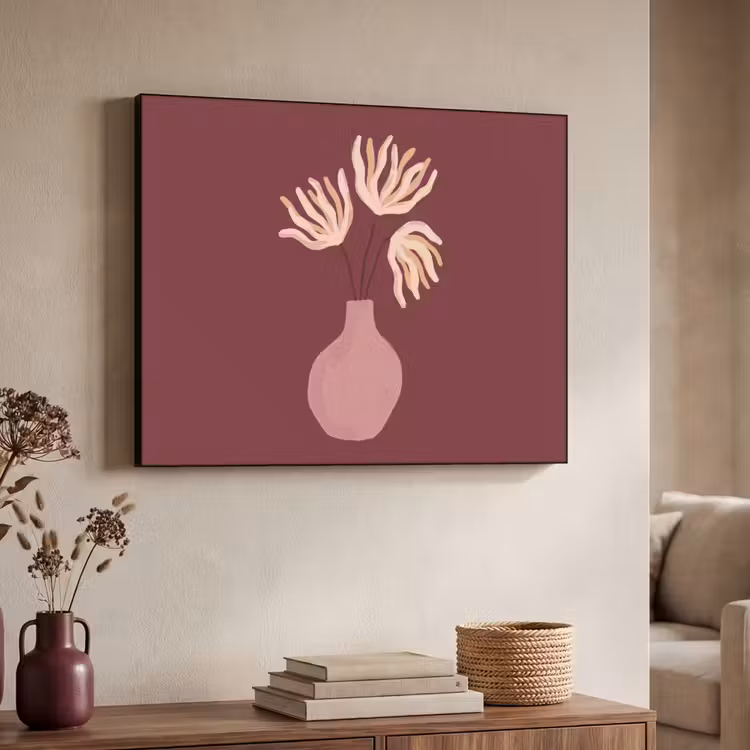 Bloemen - Vaas - Abstract - Modern - Aardetinten Textielframe zwart klein -sfeer3