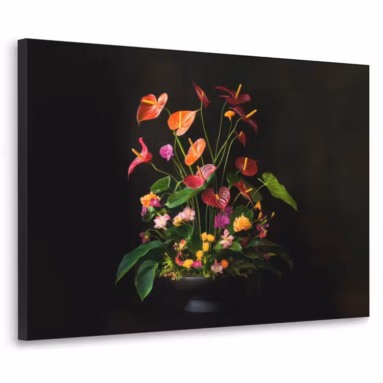 Bloemen - Vaas - Kleurrijk Textielframe zwart klein -3d