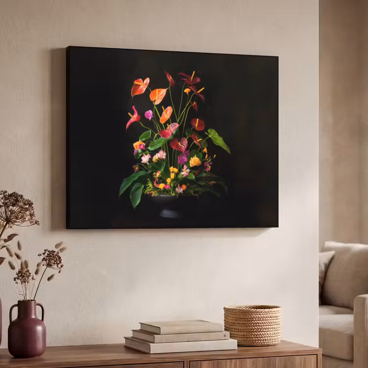 Bloemen - Vaas - Kleurrijk Textielframe zwart klein -sfeer3