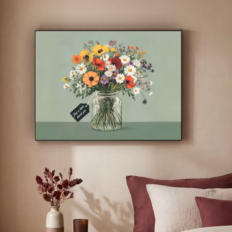 Bloemen - Vaas - Kaartje Textielframe zwart klein -sfeer1