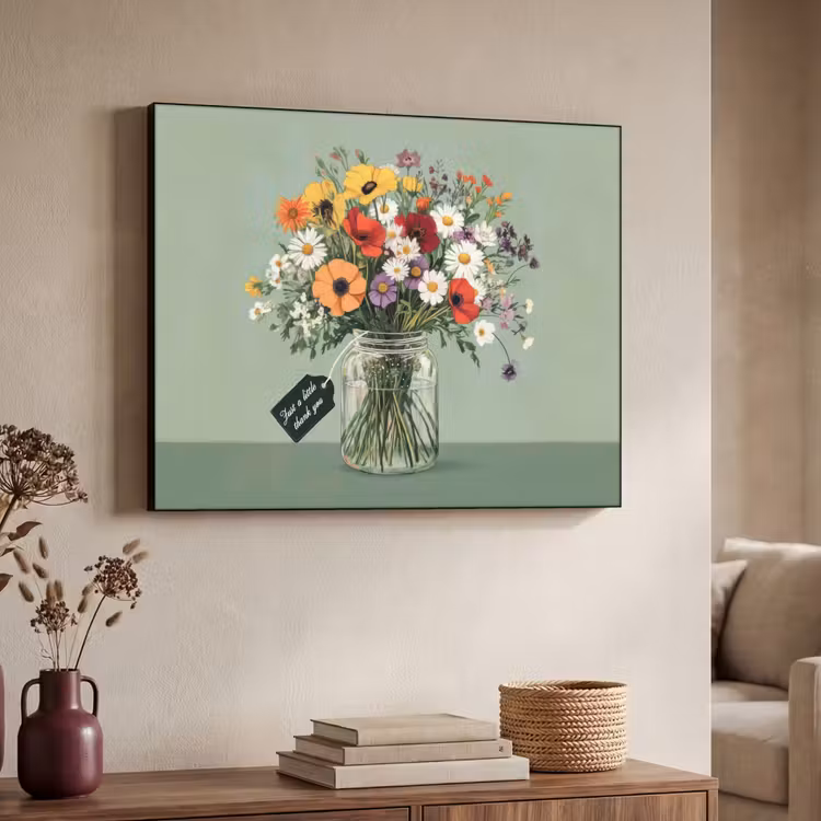 Bloemen - Vaas - Kaartje Textielframe - compleet frame klein -sfeer3