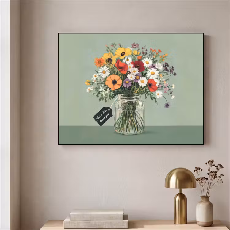 Bloemen - Vaas - Kaartje Textielframe - compleet frame klein -sfeer2