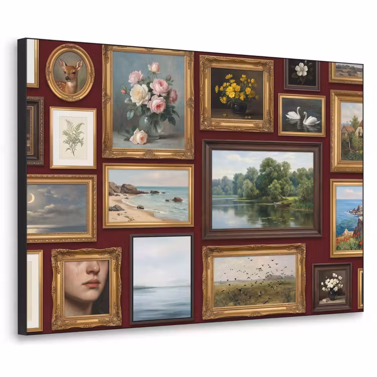 Bloemen - Vaas - Klassiek - Kunst - Rood Textielframe zwart klein -3d