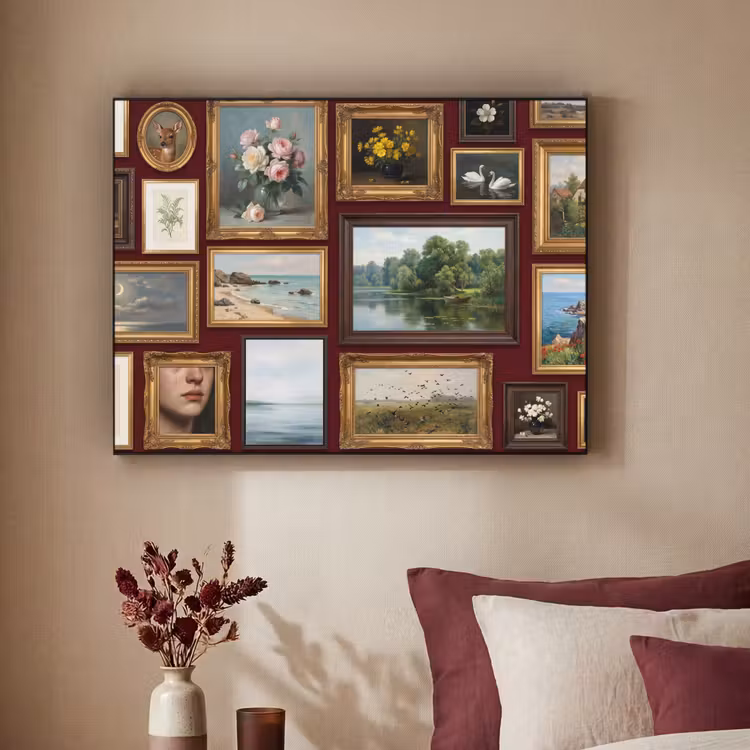 Bloemen - Vaas - Klassiek - Kunst - Rood Textielframe zwart klein -sfeer1