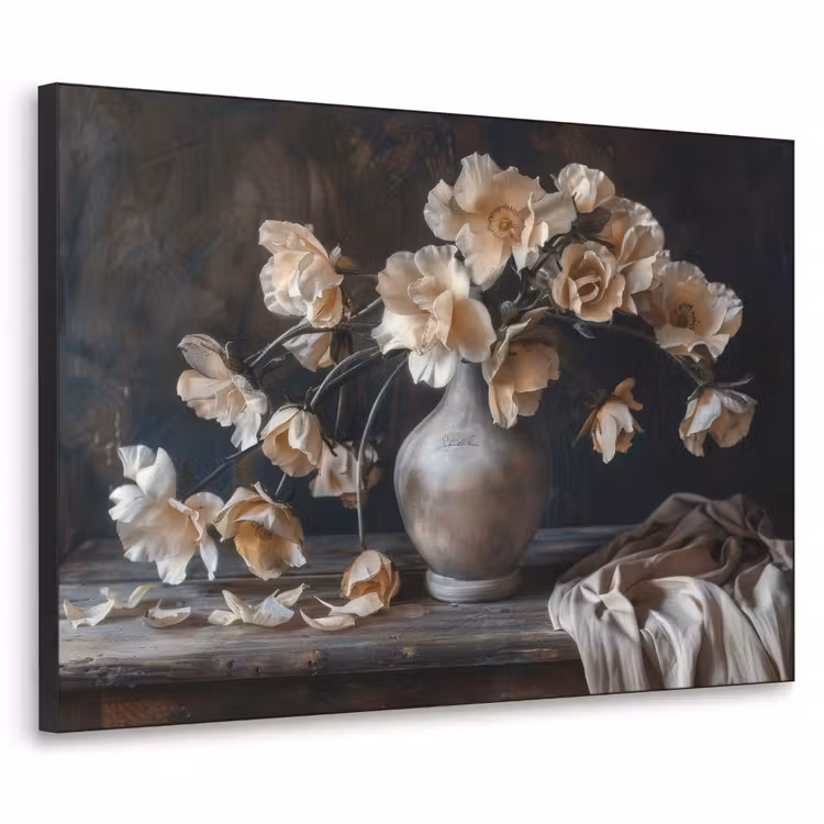 Bloemen - Vaas - Kunst - Stilleven Textielframe zwart klein -3d