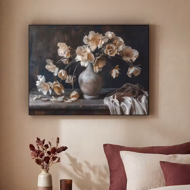 Bloemen - Vaas - Kunst - Stilleven Textielframe zwart klein -sfeer1