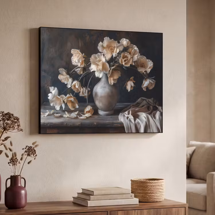 Bloemen - Vaas - Kunst - Stilleven Textielframe - compleet frame klein -sfeer3