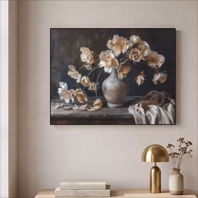 Bloemen - Vaas - Kunst - Stilleven Textielframe zwart klein -sfeer2