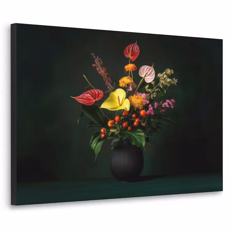 Bloemen - Vaas - Zwart Textielframe zwart klein -3d