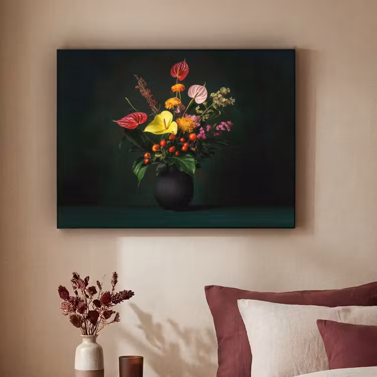 Bloemen - Vaas - Zwart Textielframe zwart klein -sfeer1