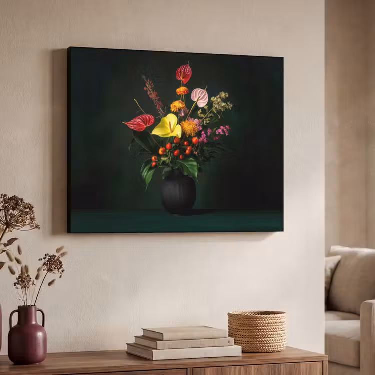 Bloemen - Vaas - Zwart Textielframe - compleet frame klein -sfeer3