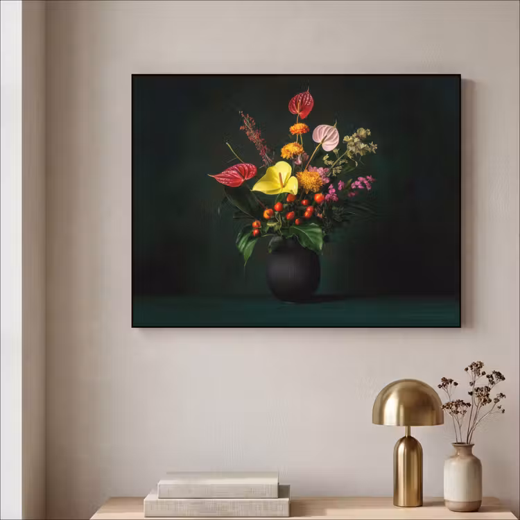 Bloemen - Vaas - Zwart Textielframe - compleet frame klein -sfeer2
