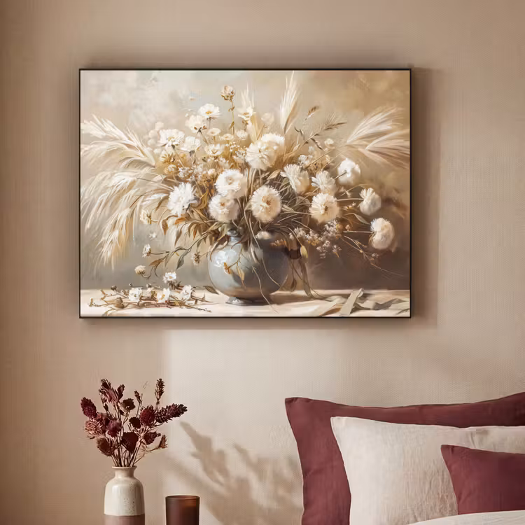 Bloemen - Vaas - Stilleven - Beige Textielframe zwart klein -sfeer1