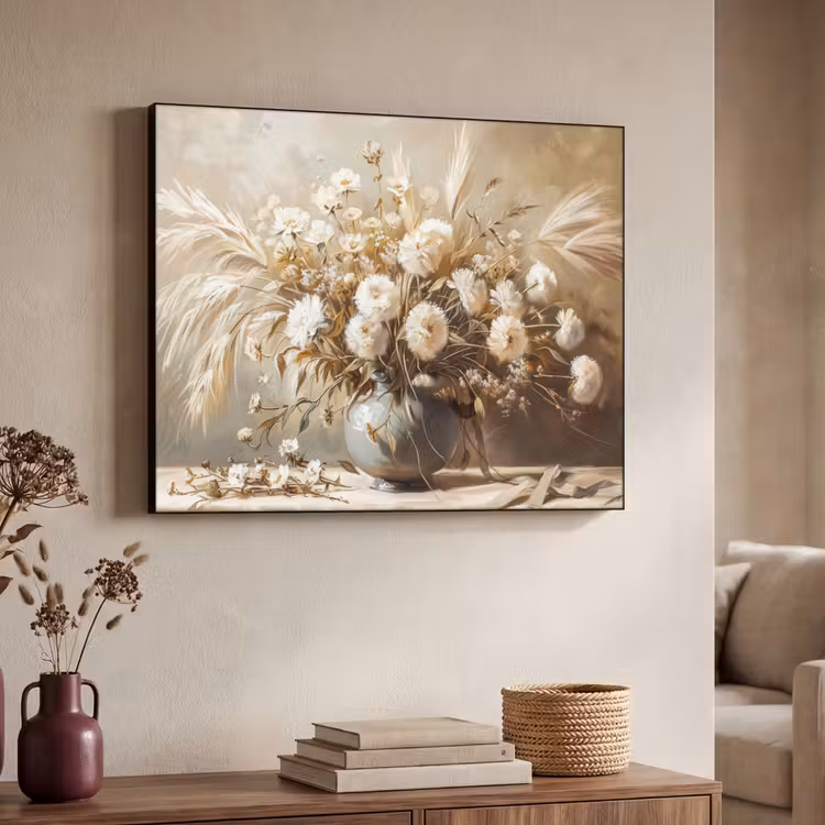 Bloemen - Vaas - Stilleven - Beige Textielframe zwart klein -sfeer3