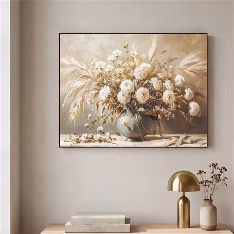 Bloemen - Vaas - Stilleven - Beige Textielframe zwart klein -sfeer2