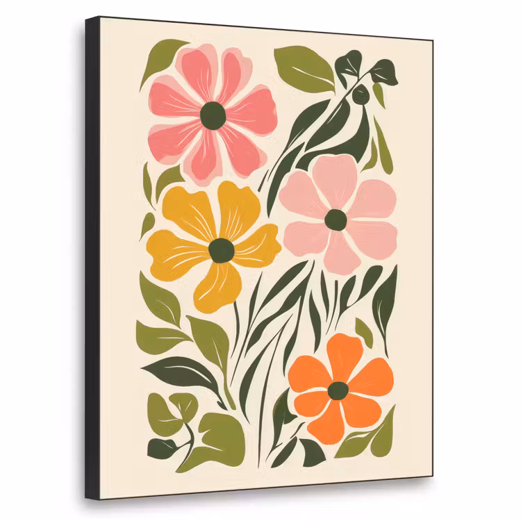 Bloemen - Speels - Kleurrijk Textielframe zwart klein -3d
