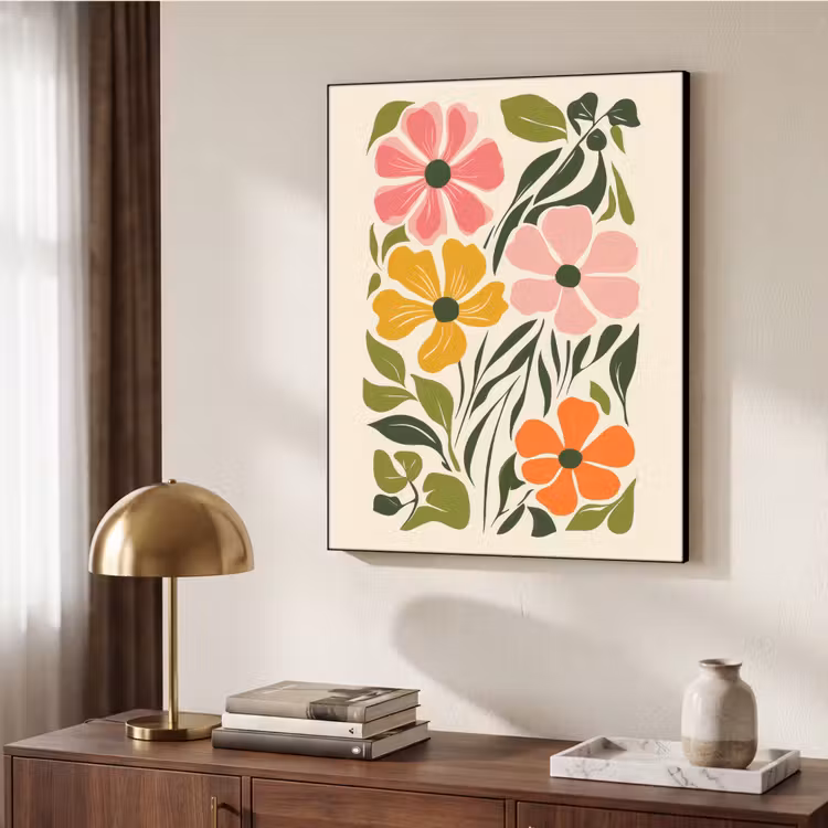 Bloemen - Speels - Kleurrijk Textielframe zwart klein -sfeer3