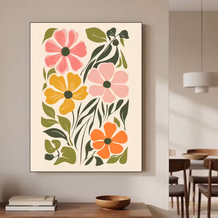 Bloemen - Speels - Kleurrijk Textielframe zwart klein -sfeer2