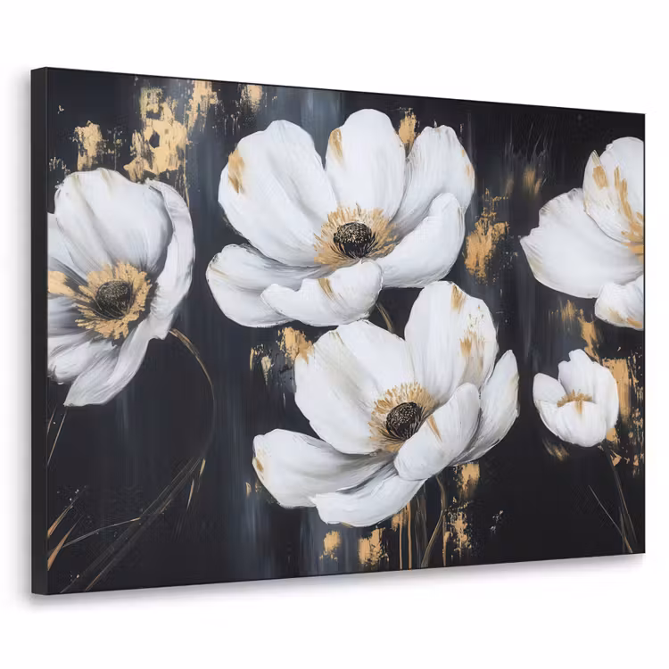 Bloemen - Wit - Abstract Textielframe - compleet frame klein -3d