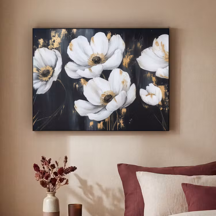 Bloemen - Wit - Abstract Textielframe - compleet frame klein -sfeer1