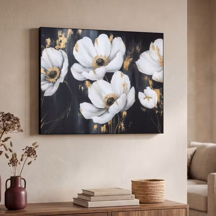 Bloemen - Wit - Abstract Textielframe - compleet frame klein -sfeer3