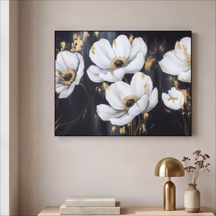 Bloemen - Wit - Abstract Textielframe - compleet frame klein -sfeer2