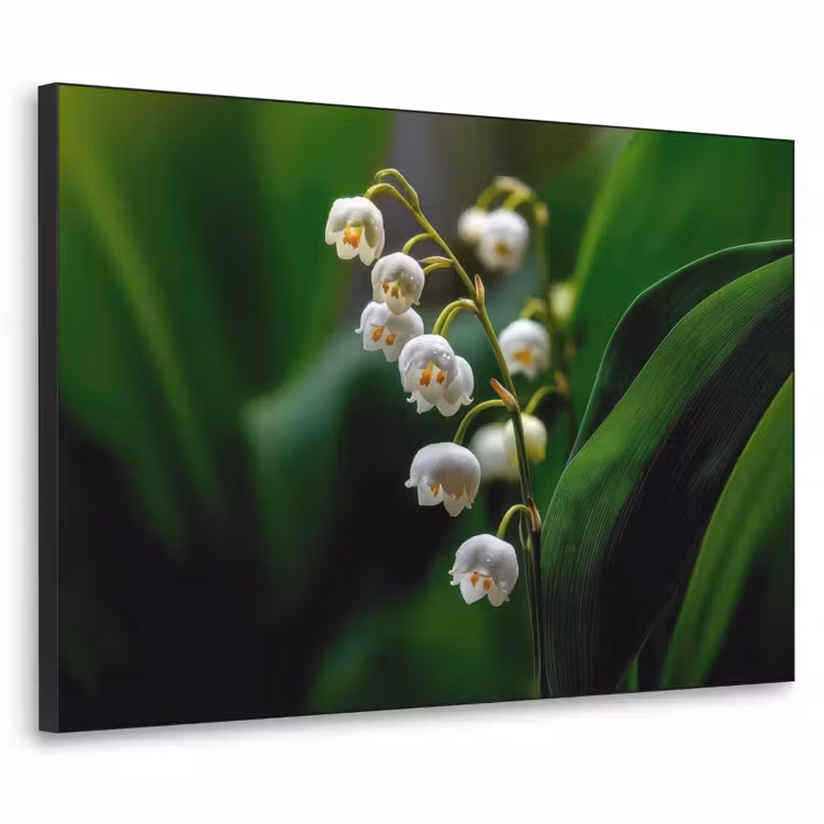 Bloemen - Wit - Bladeren - Lelietjes Textielframe zwart klein -3d