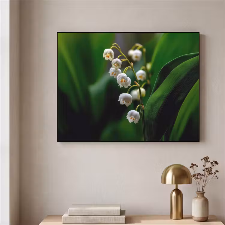 Bloemen - Wit - Bladeren - Lelietjes Textielframe zwart klein -sfeer2