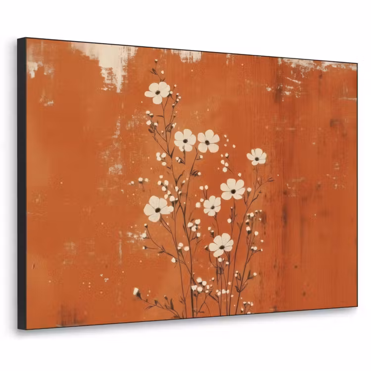 Bloemen - Wit - Subtiel - Roestkleur Textielframe zwart klein -3d