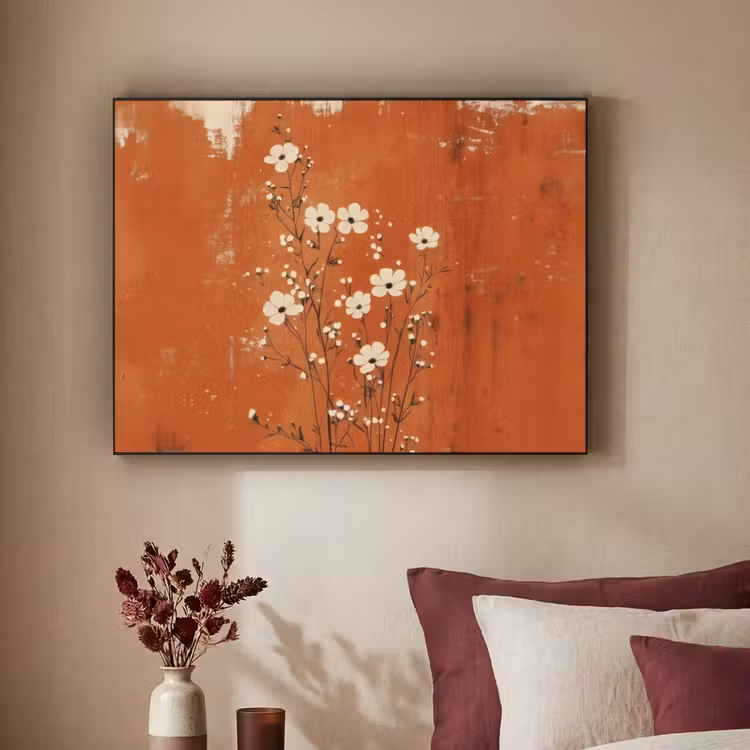 Bloemen - Wit - Subtiel - Roestkleur Textielframe zwart klein -sfeer1