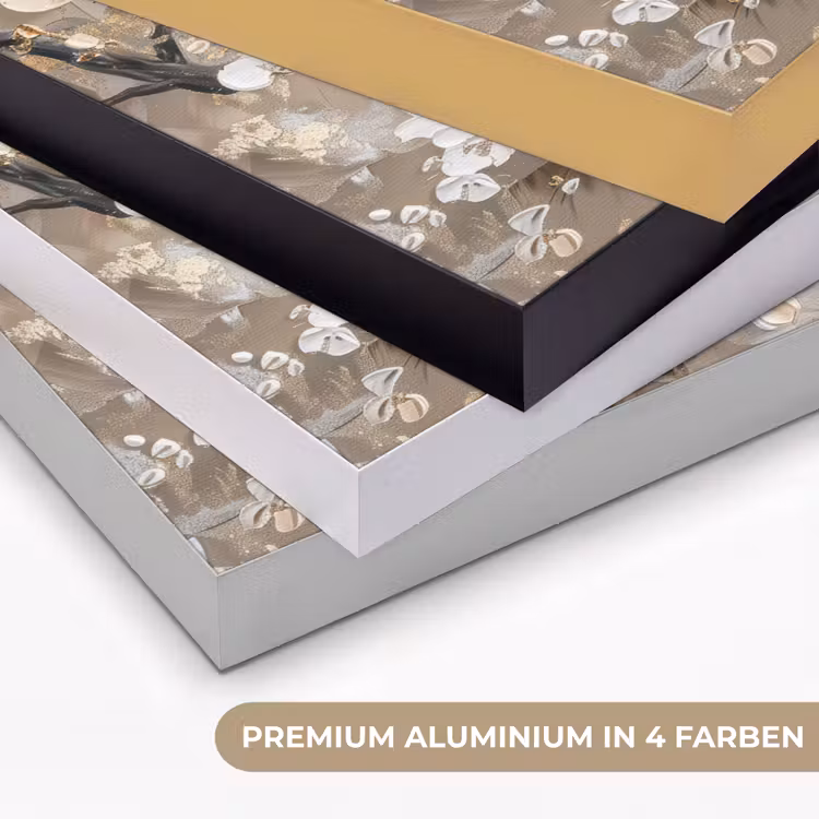 Bloemen - Wit - Goud - Beige - Luxe Textielframe zwart klein -USP_kleurenDE