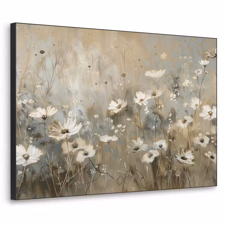 Bloemen - Wit - Natuur - Grijs - Modern Textielframe zwart klein -3d