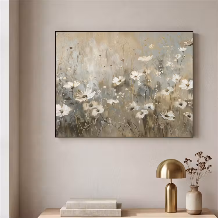 Bloemen - Wit - Natuur - Grijs - Modern Textielframe - compleet frame klein -sfeer2