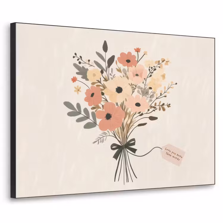 Bloemen - Quote - Beige - Lint Textielframe zwart klein -3d