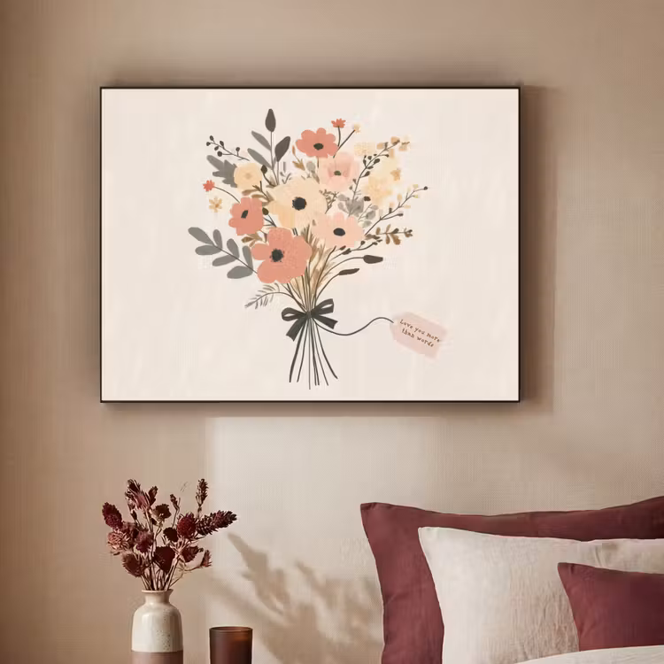 Bloemen - Quote - Beige - Lint Textielframe zwart klein -sfeer1